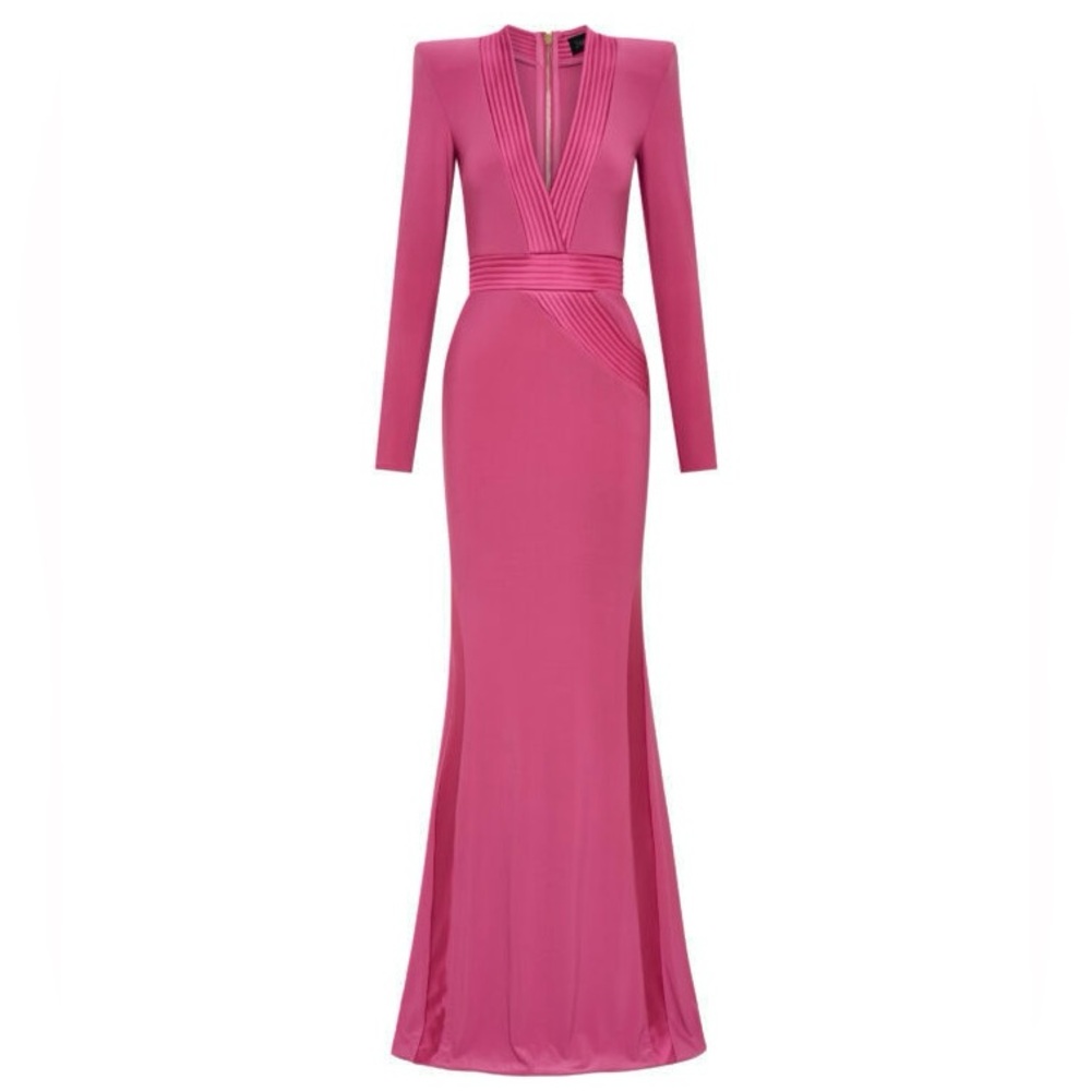 ZHIVAGO 976B The Heiress Gown in Damask Battle Line Long Sleeve Maxi Dress